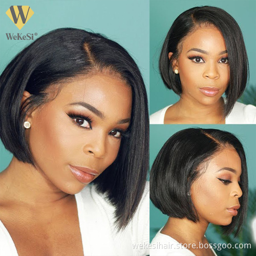 Straight Bob Wig Cheap Raw Brazilian Virgin Human Hair Lace Front Wig Wholesale Transparent Glueless Lace Frontal Wig For Women